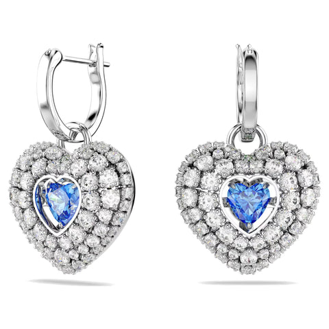 Orecchini Swarovski pendenti Hyperbola Cuore, Blu, Placcato rodio