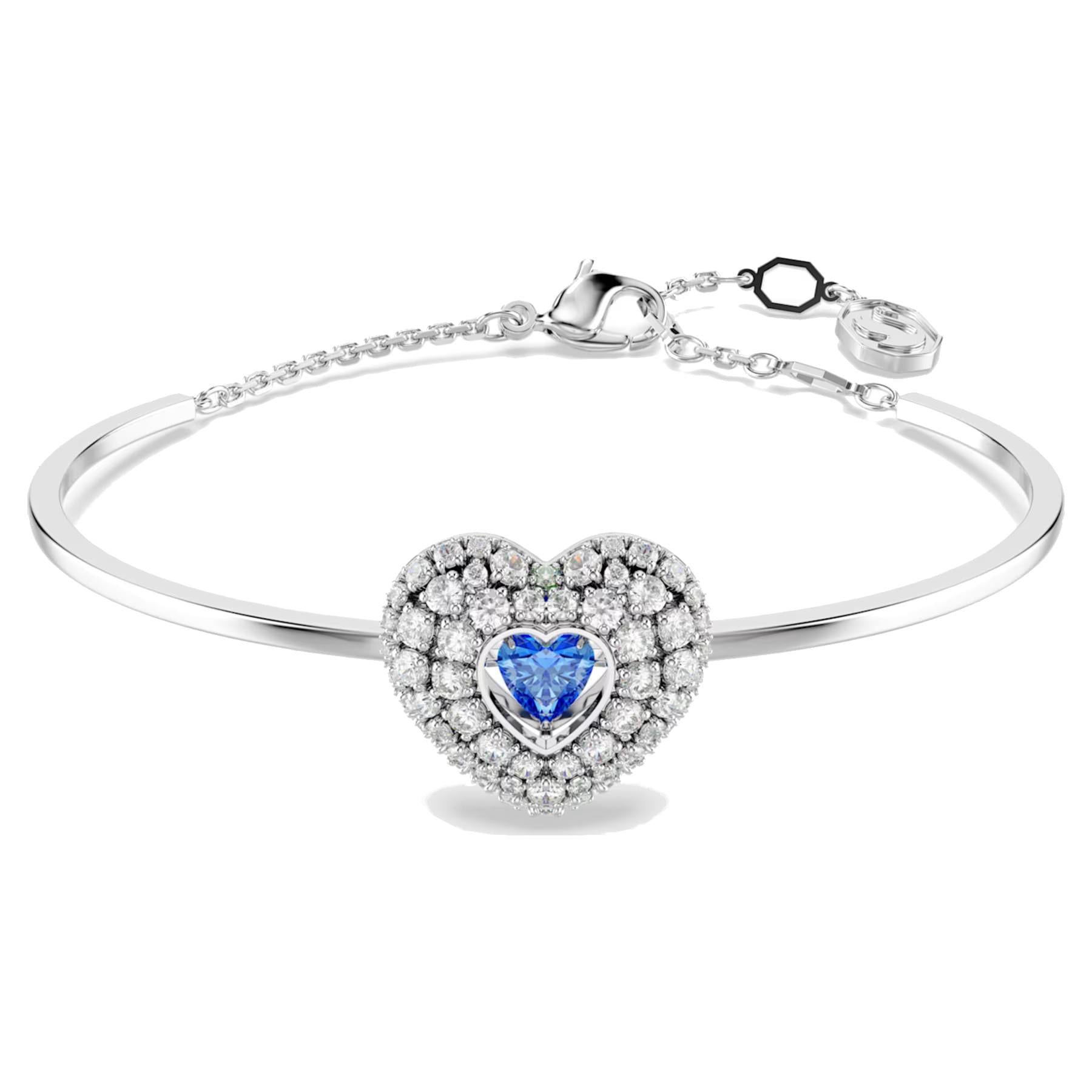 Bracciale Swarovski rigido Hyperbola Cuore, Blu, Placcato rodio