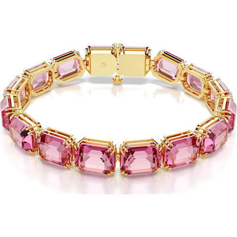 Braccialetto Swarovski Millenia, Taglio ottagonale, Rosa, Placcato color oro