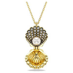 Pendente Swarovski Idyllia Crystal Pearl, Conchiglia, Bianco, Placcato color oro