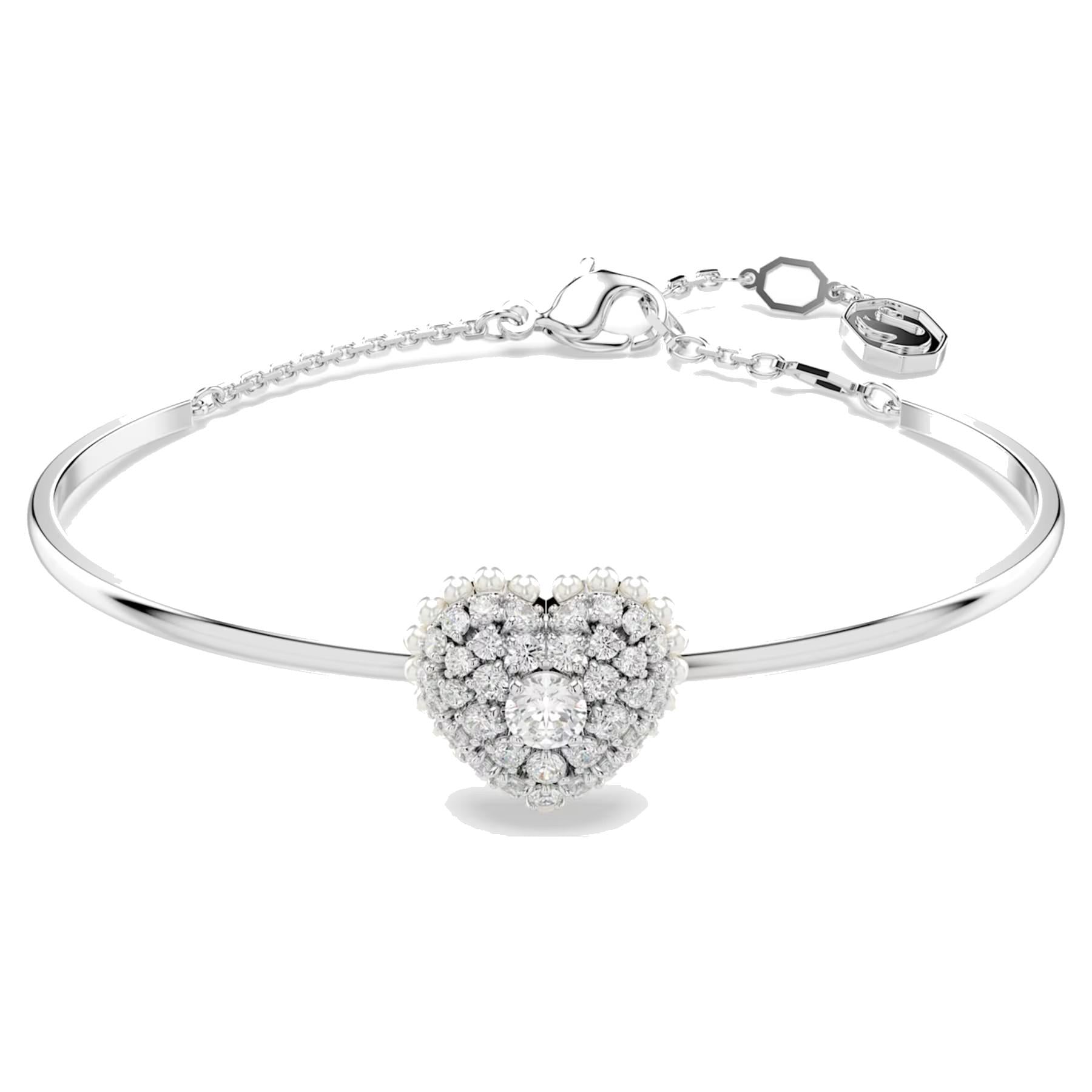 Bracciale Swarovski rigido Hyperbola Cuore, Bianco, Placcato rodio