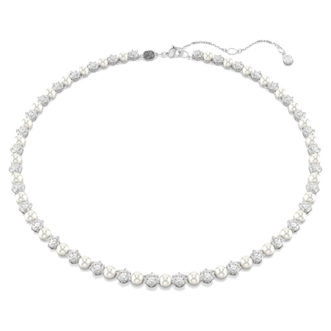 Collana Tennis Matrix Crystal Pearl, Taglio Round, Bianca, Placcato rodio