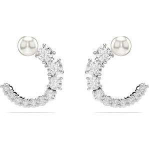 Orecchini a cerchio Matrix, Crystal Pearl, Taglio Round, Bianchi, Placcato rodio