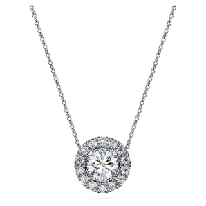 Pendente solitario halo Eternity Diamanti creati in laboratorio 1 ct tw, Taglio Round, Oro bianco 18 K