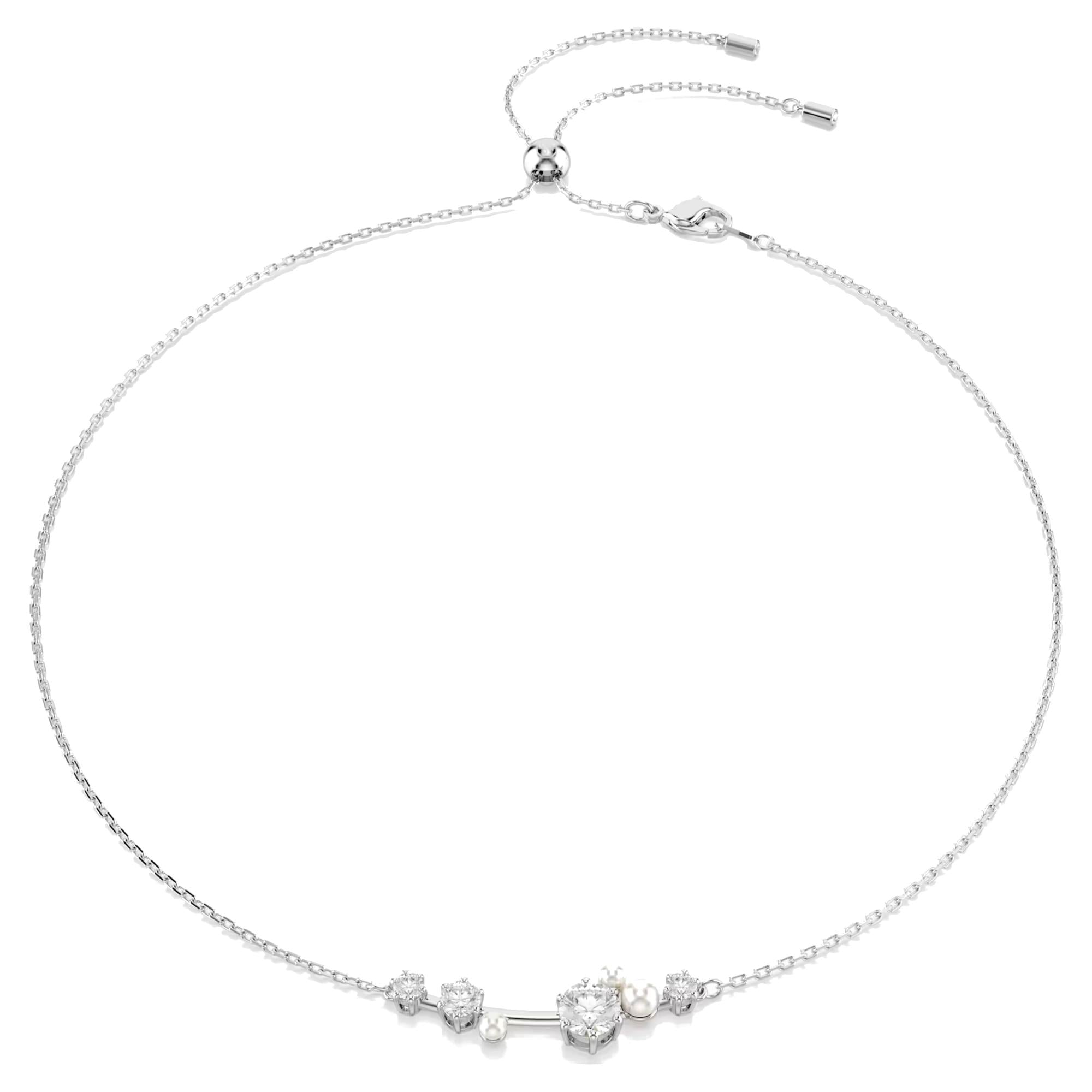 Collana Constella Crystal Pearl, tagli Round, Bianca, Placcato rodio