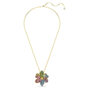 Pendente e spilla Idyllia Taglio misto, Pavé, Fiore, Multicolore, Placcato color oro