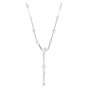 Collana a Y Constella Crystal Pearl, tagli Round, Bianco, Placcato rodio