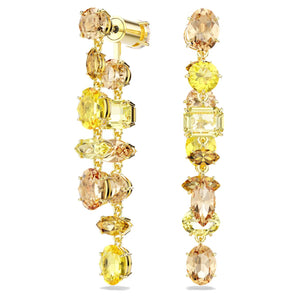 Orecchini Swarovski pendenti Gema Design asimmetrico, Taglio misto, Lunghi, Gialli, Placcato color oro