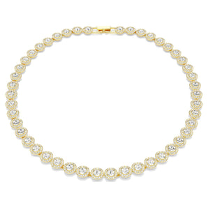 Collana Tennis Una Angelic Taglio Round, Bianca, Placcato color oro