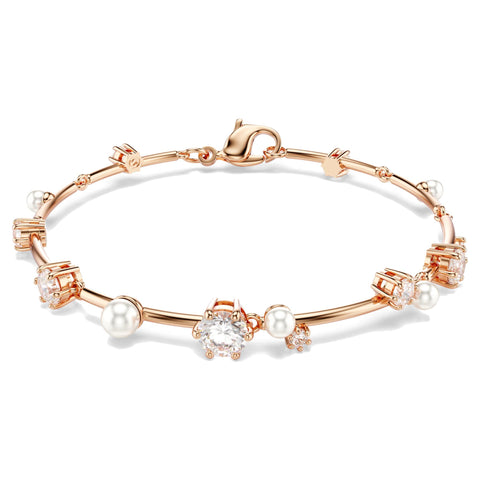 Bracciale Tennis Constella Crystal Pearl, tagli Round, Bianco, Placcato color oro rosa