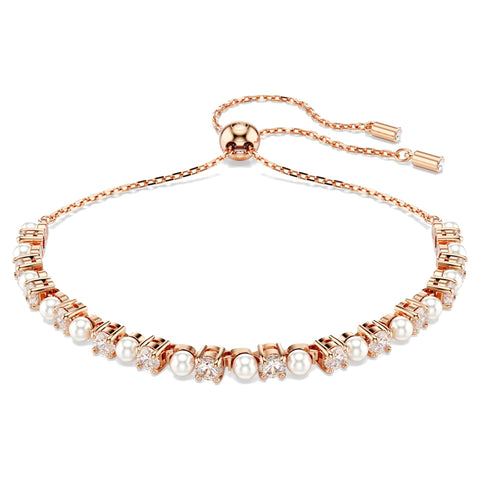 Bracciale Tennis Matrix Crystal Pearl, tagli Round, Bianco, Placcato color oro rosa