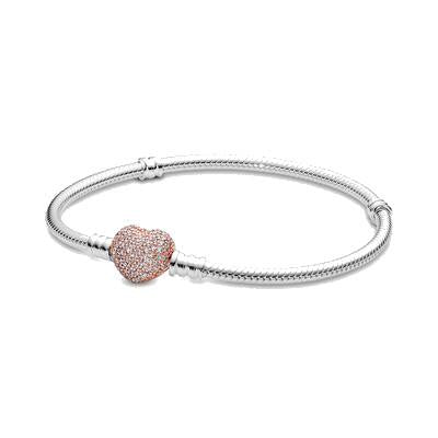 Bracciale Pandora Moments con maglia snake e chiusura con cuore e pavé (Misura 17 Cm)