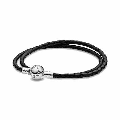 Bracciale Pandora Moments in pelle nero doppio (Misura 35 Cm)