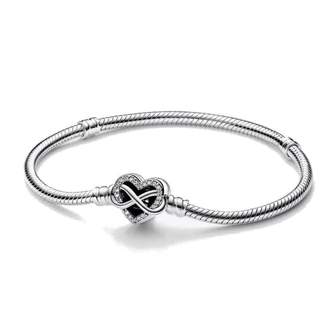 Bracciale Pandora con Chiusura Cuore Infinito Pietre Luminose (Misura 17cm)