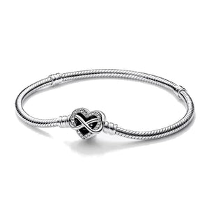 Bracciale Pandora con Chiusura Cuore Infinito Pietre Luminose (Misura 20cm)