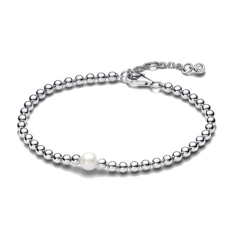 Bracciale con Perla d'Acqua Dolce Coltivata e Sfere Pandora (Misura 16 cm)