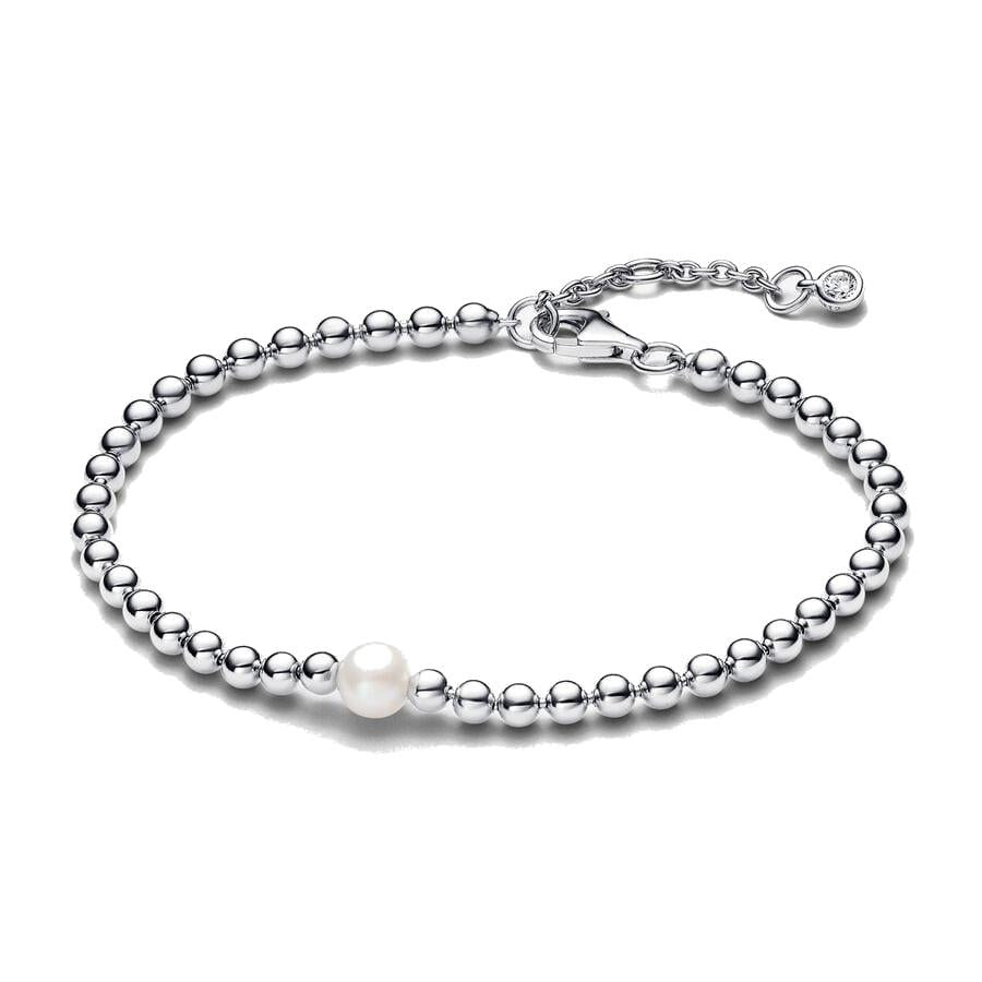 Bracciale con Perla d'Acqua Dolce Coltivata e Sfere Pandora (Misura 18 cm)