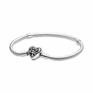 Bracciale Pandora Moments con maglia snake, chiusura a cuore e albero della vita (Misura 17 Cm)