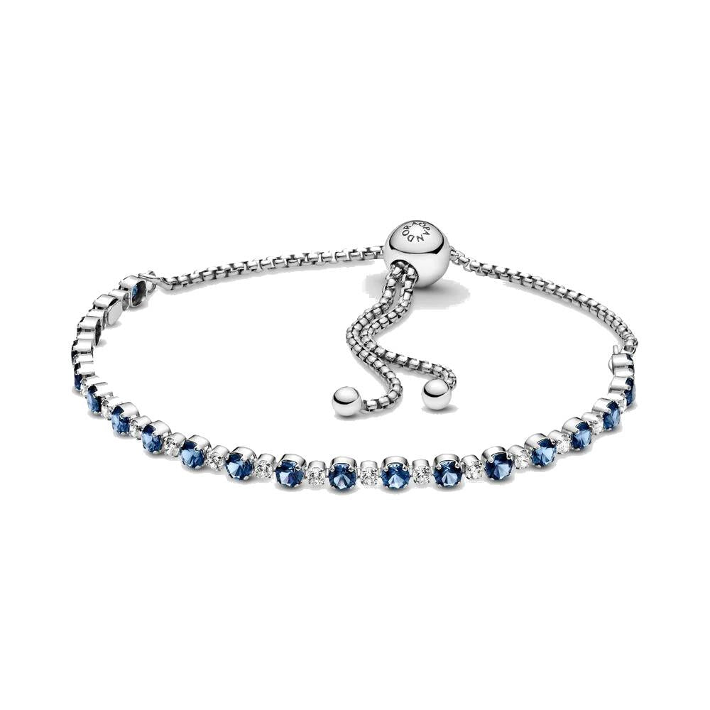 Bracciale Pandora blu scintillante con chiusura regolabile (Per polsi da 18 a 21 Cm)