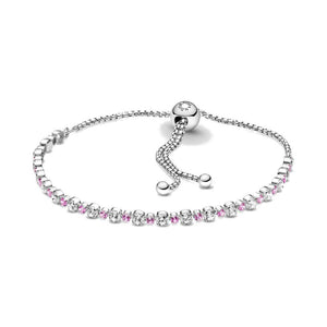 Bracciale Pandora scintillante rosa e bianco con chiusura regolabile (Per polsi da 14 a 17 Cm)