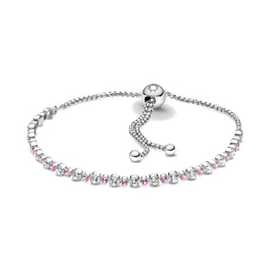 Bracciale Pandora scintillante rosa e bianco con chiusura regolabile (Per polsi da 18 a 21 Cm)