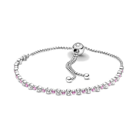 Bracciale Pandora scintillante rosa e bianco con chiusura regolabile (Per polsi da 18 a 21 Cm)