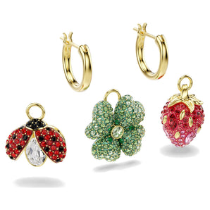 Orecchini pendenti Idyllia Set (3), Coccinella, quadrifoglio, fragola, Multicolore, Placcato color oro