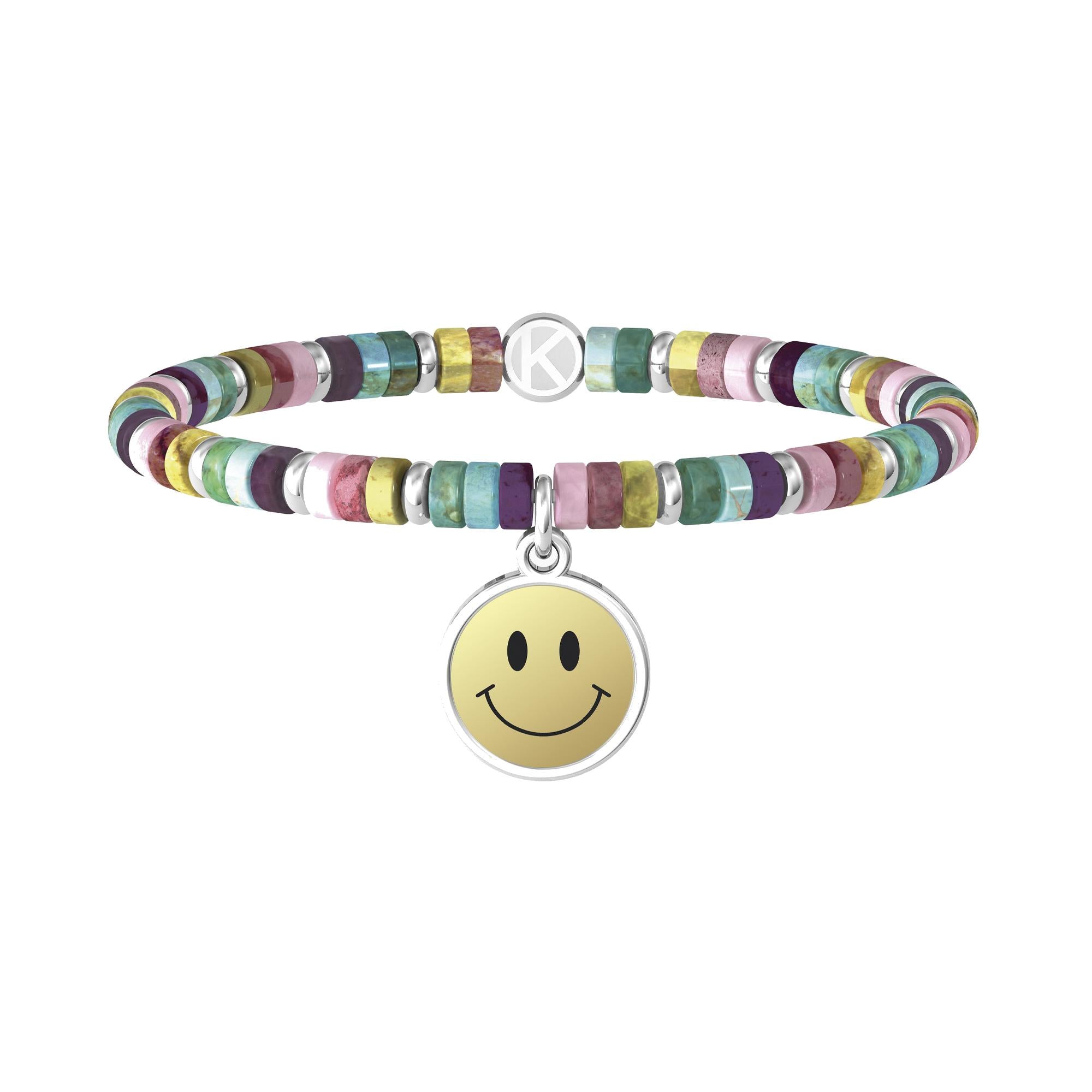 Bracciale pietre multicolor, acciaio 316L PVD Gold Kidult, Smile felicità