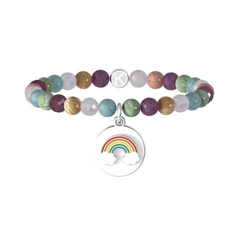 Bracciale pietre multicolor e acciaio 316L Kidult, Arcobaleno think positive