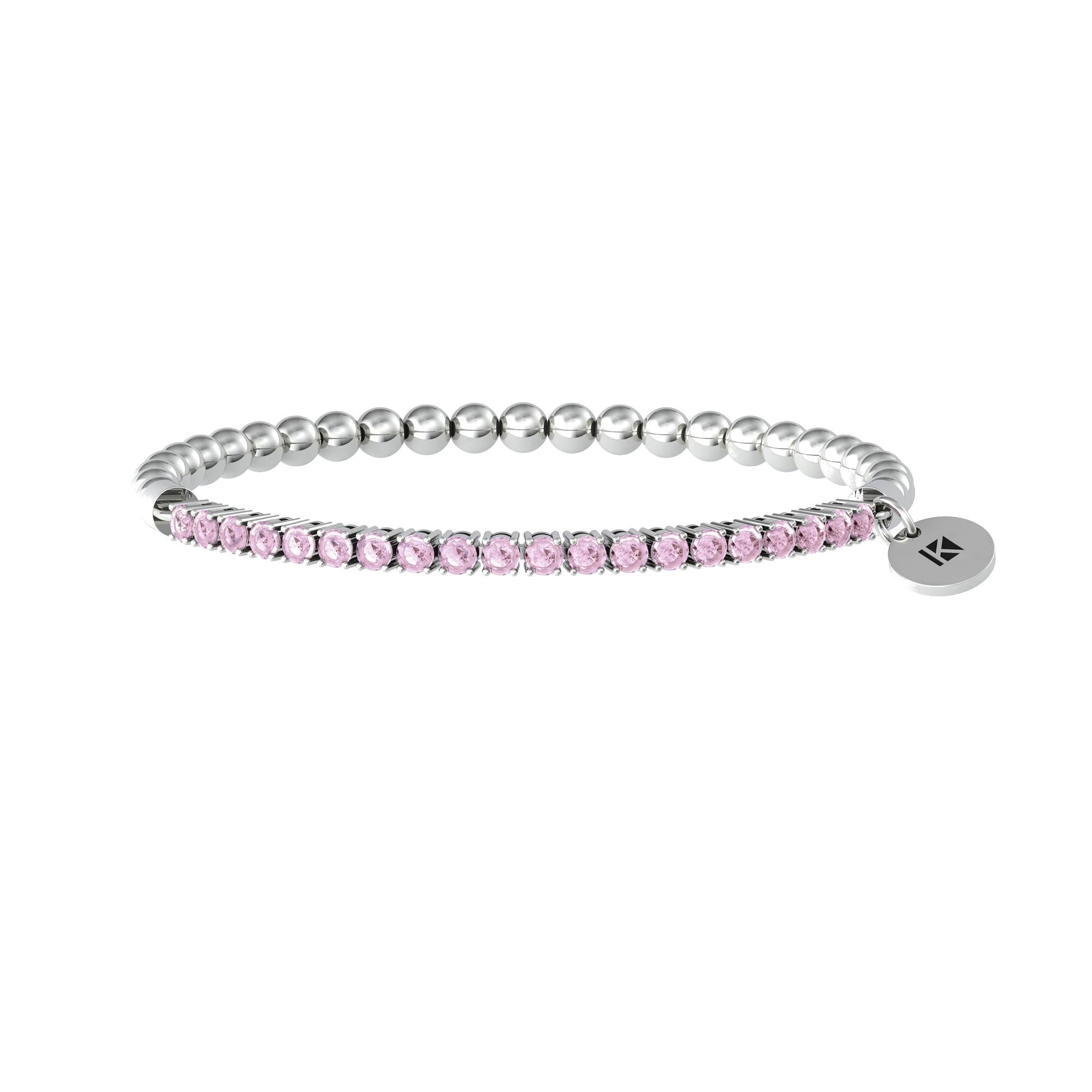 Bracciale Kidult elastico con sfere lucide e zirconi rosa