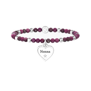 Bracciale Kidult nonna con agata fucsia e ciondolo cuore