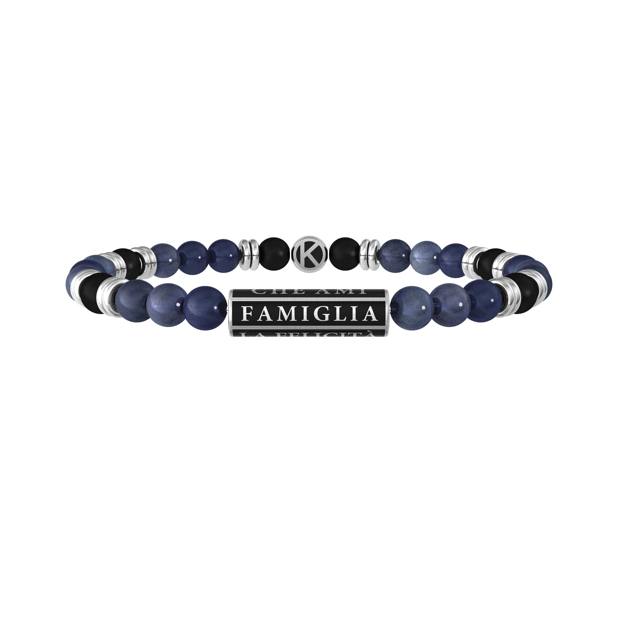 Bracciale Kidult famiglia uomo con agata nera e dumortierite blu