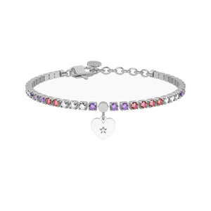 Bracciale tennis rosa e viola con cuore