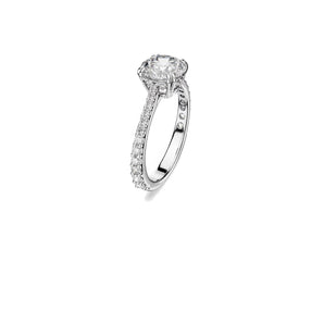 Anello cocktail Stilla Taglio tondo, Pavé, Bianco, Placcato color argento (Misura 58)