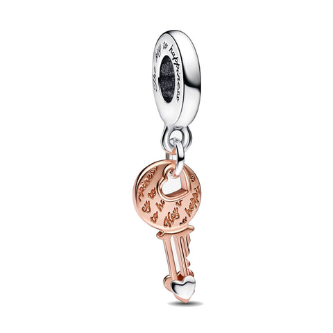 Charm Pendente Pandora Chiave della Felicità con Cuore scorrevole