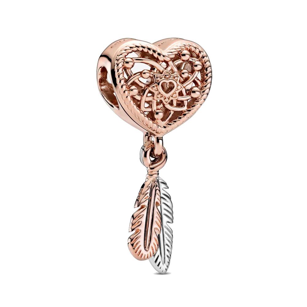 Charm Acchiappasogni con piume e cuore openwork