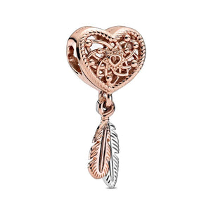 Charm Acchiappasogni con piume e cuore openwork