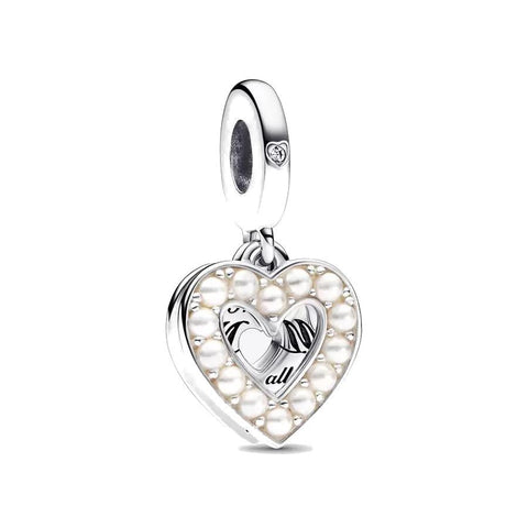 Charm Pandora Pendente Doppio Cuore con Perle Coltivate d'Acqua Dolce