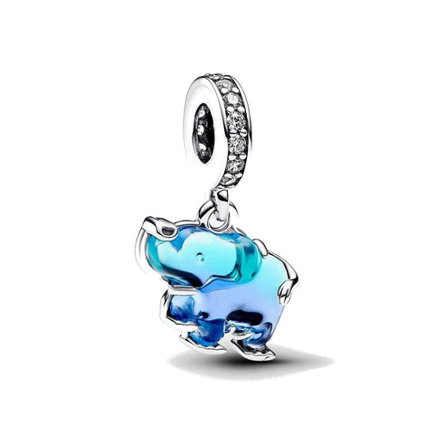 Charm Pendente Elefante Vetro di Murano Blu