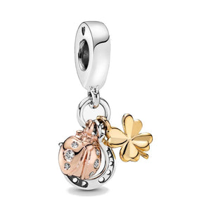 Charm Pandora pendente Ferro di cavallo, quadrifoglio e coccinella