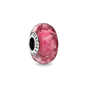 Charm Pandora in vetro di Murano rosa con onde