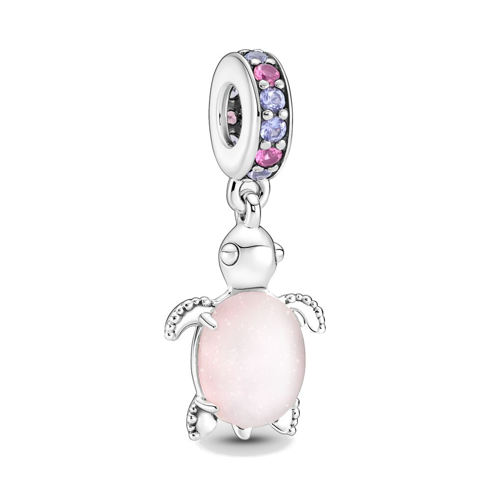 Charm Pandora Pendente Tartaruga Marina Rosa Vetro di Murano