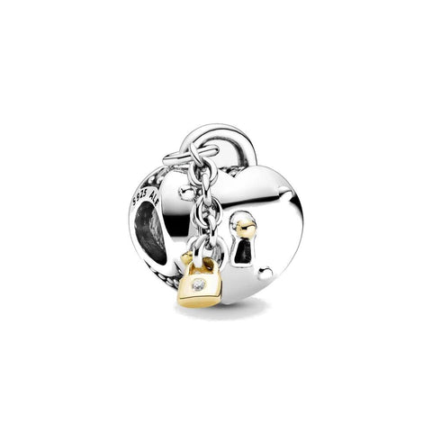 Charm Pandora Cuore e lucchetto bicolore