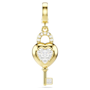 Charm Idyllia Taglio misto, Cuore con chiave, Bianco, Placcato color oro