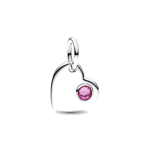 Charm Pendente Cuore con Pietra Rosa Scuro Ottobre