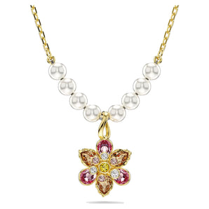 Pendente Swarovski Idyllia Crystal Pearl, Taglio misto, Fiore, Multicolore, Placcato color oro