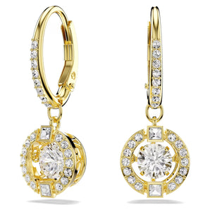 Orecchini Swarovski pendenti Una Angelic Taglio Round, Bianchi, Finitura oro 18K