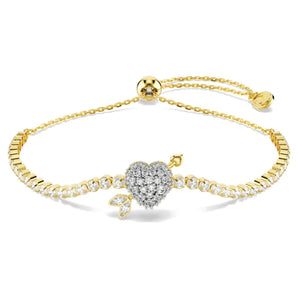 Braccialetto Idyllia Taglio misto, Cuore con freccia, Bianco, Placcato color oro