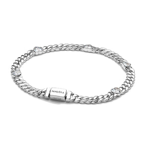 Bracciale Catena Maglia Cubana con Cuori (misura 16 cm)