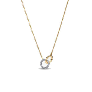 Collana Cerchi Intrecciati Sfere e Pavé
Argento Sterling 925, Esclusiva lega metallica rifinita in Oro